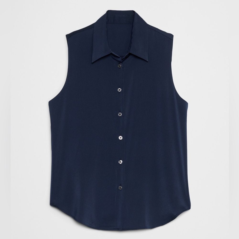 Banana Republic Preppy Navy Silky Collared Sleeveless Tank - Picture 2 of 10
